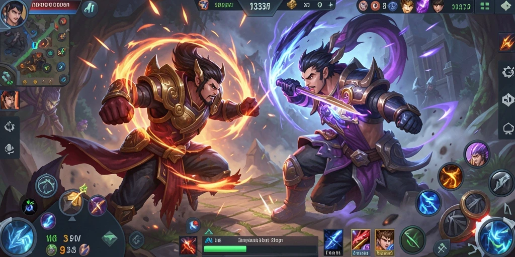 Screenshot gameplay 93337 yang menunjukkan pertarungan seru di arena MOBA.