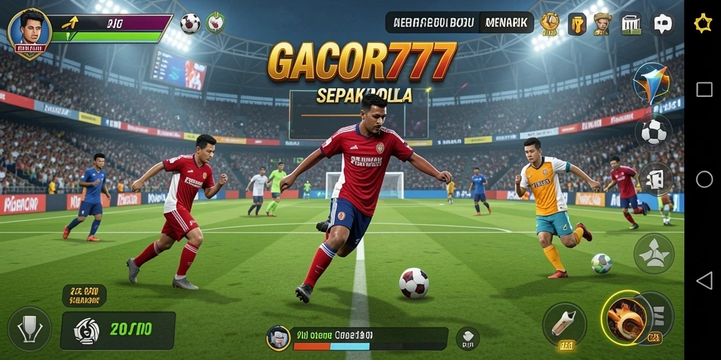 Screenshot gameplay GACOR777 yang menampilkan aksi pertandingan sepak bola.