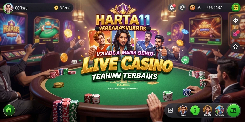 Tampilan utama HARTA11 menampilkan dealer langsung dan pengalaman bermain yang seru.