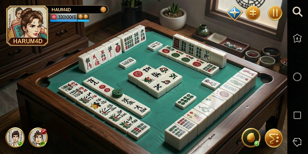 Screenshot gameplay seru dari HARUM4D menampilkan strategi Mahjong terbaik.