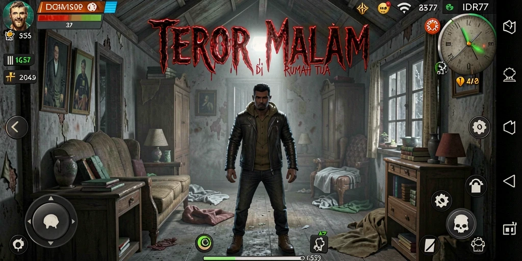 Tampilan gameplay menyeramkan dari IDR77 di rumah tua.