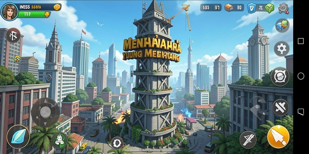 Tampilan gameplay menarik dari INS55 dengan menara dan musuh yang bervariasi.