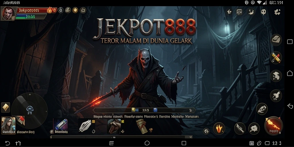 Screenshot gameplay JEKPOT88 menampilkan suasana menyeramkan dan mencekam.