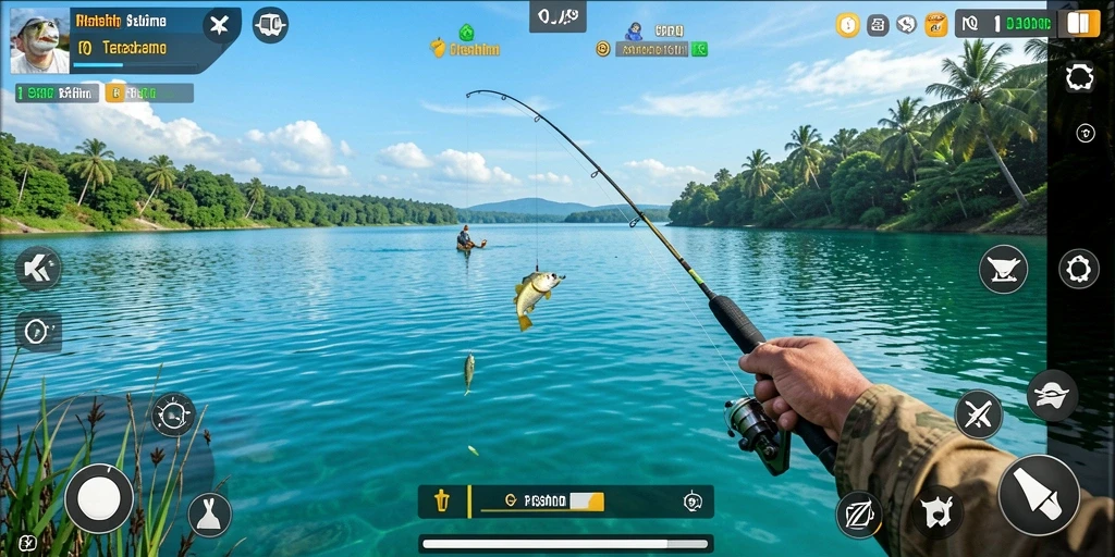 Tampilan gameplay seru di OJA89 saat memancing ikan di danau.