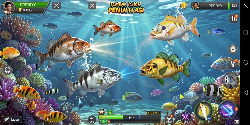 Tangkapan layar menampilkan aksi seru Tembak Ikan dalam PPRRYY.