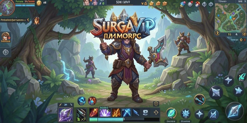 Screenshot gameplay SURGAVIP menampilkan aksi petualangan MMORPG yang mendebarkan.
