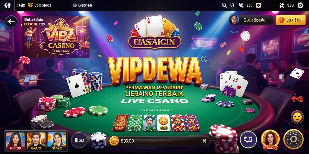 Screenshot gameplay VIPDEWA menampilkan dealer langsung dan suasana kasino yang nyata.